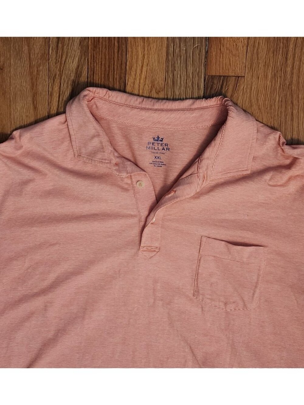 Peter Millar Striped Polo XXL Orange White Seaside Wash Edgar Golf Beach Pocket